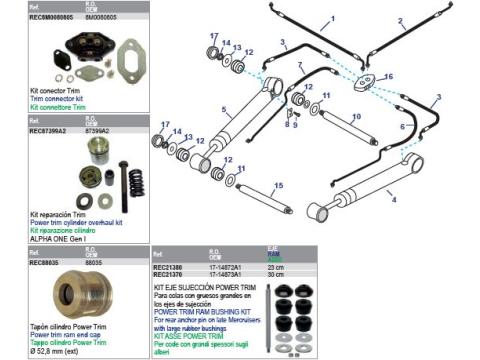 Power Trim Arms & Power Steering Hoses Models 1R/MR/Alpha One 1983-1990