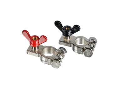 Pair of chromed brass clamps for batteries
