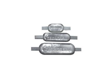 Zinc or aluminium anode with galvanised welding strip, various sizes